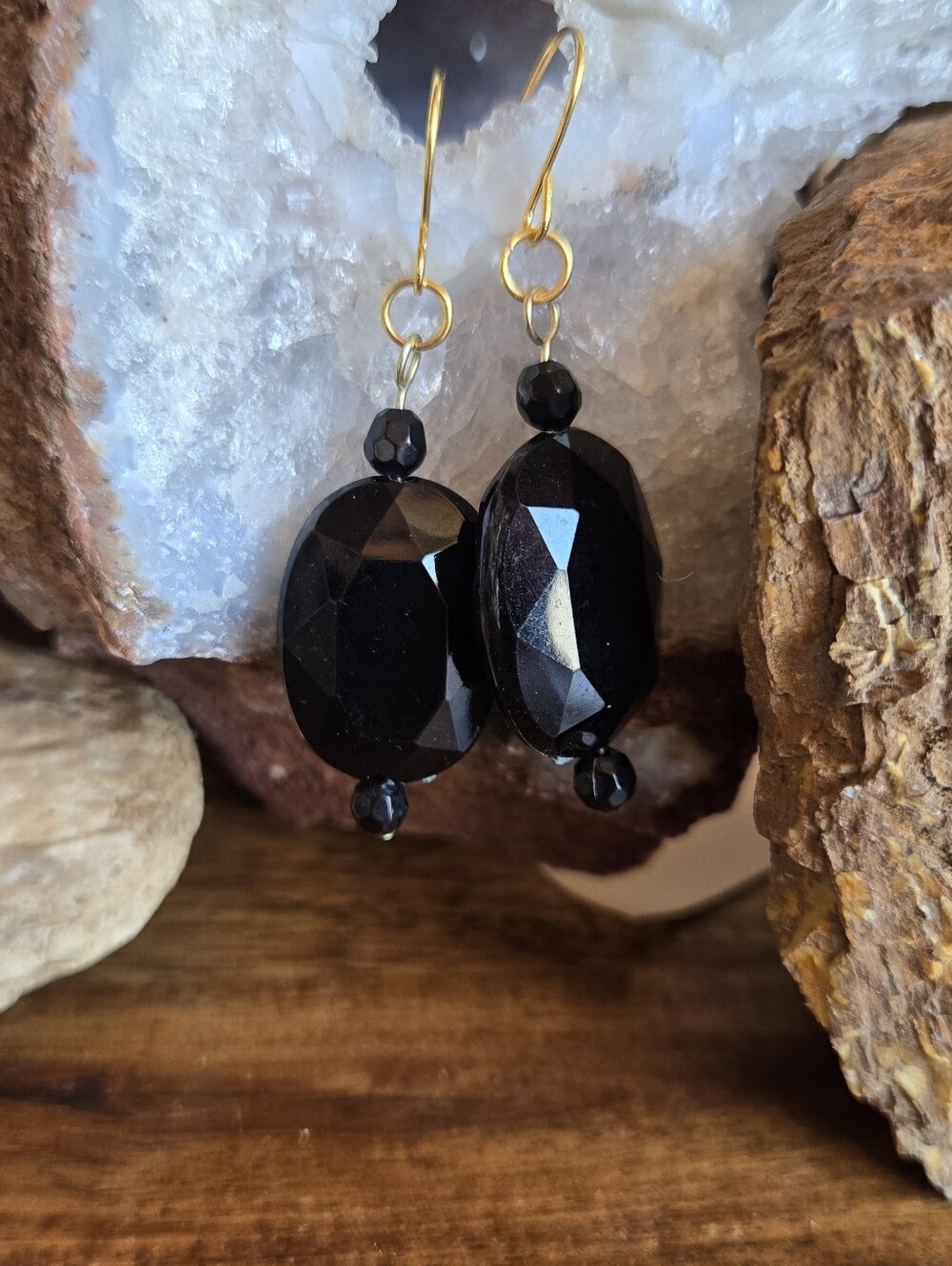 Upcycled Vintage Black Faceted Earrings | Repurposed